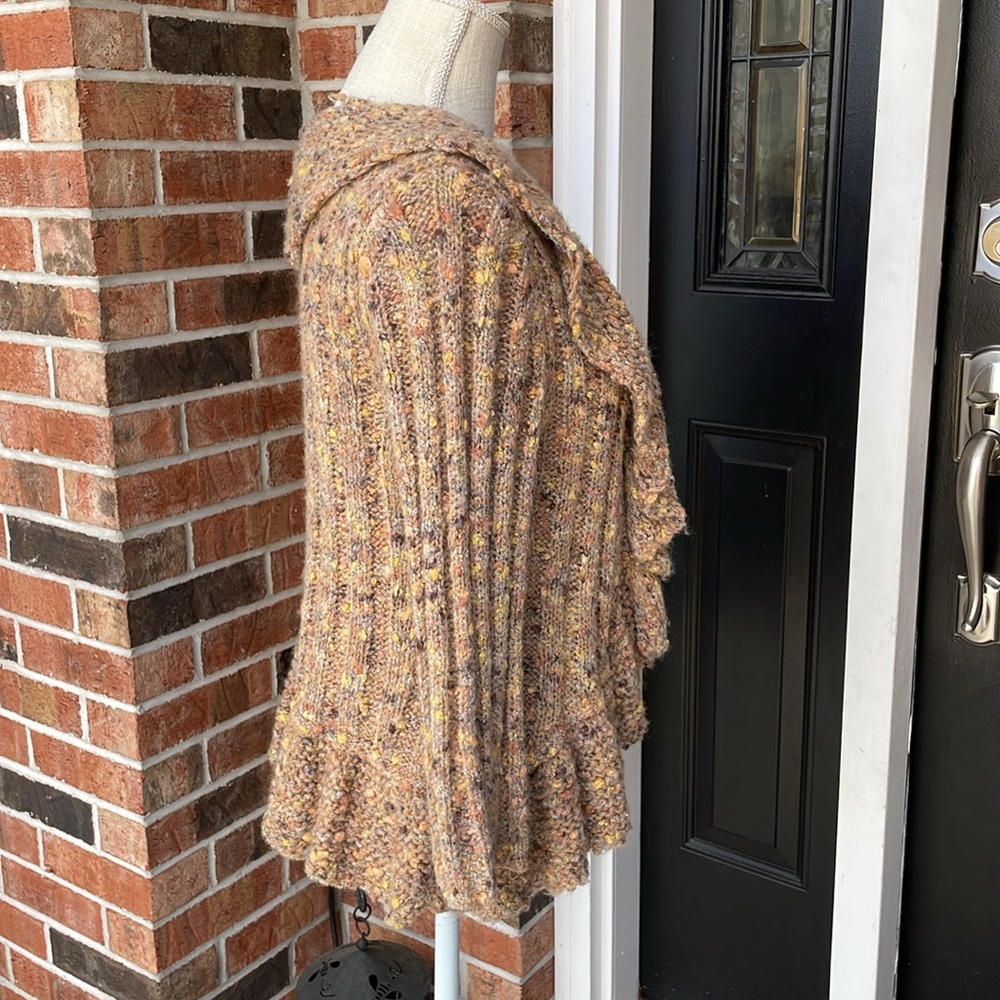 Ruby Rd. Boho Multicolor Wool Blend Knit Ruffle Cropped Cardigan Sweater - Picture 3 of 9